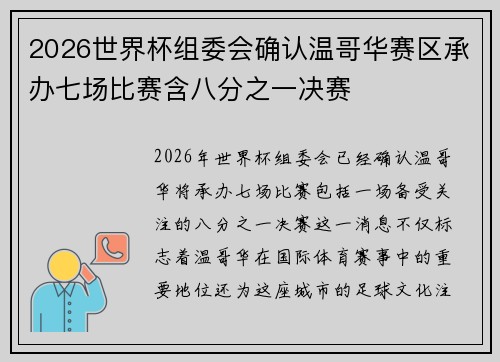 2026世界杯组委会确认温哥华赛区承办七场比赛含八分之一决赛